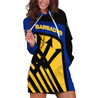 Barbados Flag and Coat of Arms Hoodie Dress Blue Yellow Black Design with National Symbols - Wonder Print Shop