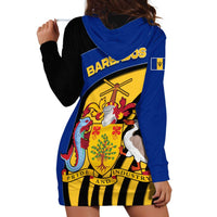 Barbados Flag and Coat of Arms Hoodie Dress Blue Yellow Black Design with National Symbols - Wonder Print Shop