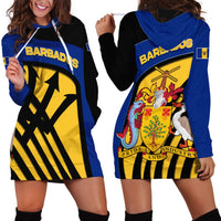 Barbados Flag and Coat of Arms Hoodie Dress Blue Yellow Black Design with National Symbols - Wonder Print Shop