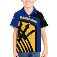 Barbados Flag and Coat of Arms Kid Hawaiian Shirt Blue Yellow Black Design with National Symbols - Wonder Print Shop