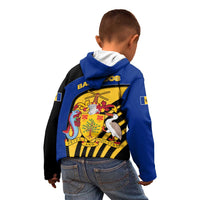 Barbados Flag and Coat of Arms Kid Hoodie Blue Yellow Black Design with National Symbols - Wonder Print Shop