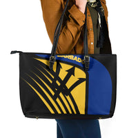 Barbados Flag and Coat of Arms Leather Tote Bag Blue Yellow Black Design with National Symbols - Wonder Print Shop