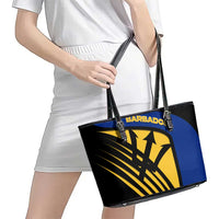 Barbados Flag and Coat of Arms Leather Tote Bag Blue Yellow Black Design with National Symbols - Wonder Print Shop