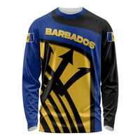 Barbados Flag and Coat of Arms Long Sleeve Shirt Blue Yellow Black Design with National Symbols - Wonder Print Shop