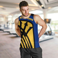 Barbados Flag and Coat of Arms Men Tank Top Blue Yellow Black Design with National Symbols - Wonder Print Shop