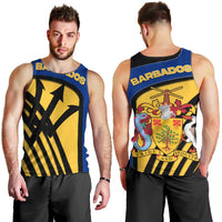 Barbados Flag and Coat of Arms Men Tank Top Blue Yellow Black Design with National Symbols - Wonder Print Shop