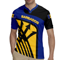 Barbados Flag and Coat of Arms Rugby Jersey Blue Yellow Black Design with National Symbols - Wonder Print Shop