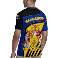 Barbados Flag and Coat of Arms Rugby Jersey Blue Yellow Black Design with National Symbols - Wonder Print Shop