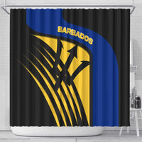 Barbados Flag and Coat of Arms Shower Curtain Blue Yellow Black Design with National Symbols - Wonder Print Shop