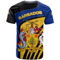 Barbados Flag and Coat of Arms T Shirt Blue Yellow Black Design with National Symbols - Wonder Print Shop