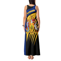Barbados Flag and Coat of Arms Tank Maxi Dress Blue Yellow Black Design with National Symbols - Wonder Print Shop
