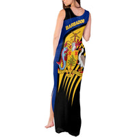 Barbados Flag and Coat of Arms Tank Maxi Dress Blue Yellow Black Design with National Symbols - Wonder Print Shop