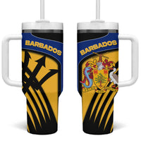 Barbados Flag and Coat of Arms Tumbler With Handle Blue Yellow Black Design with National Symbols - Wonder Print Shop