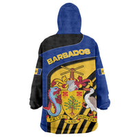 Barbados Flag and Coat of Arms Wearable Blanket Hoodie Blue Yellow Black Design with National Symbols - Wonder Print Shop