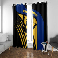 Barbados Flag and Coat of Arms Window Curtain Blue Yellow Black Design with National Symbols - Wonder Print Shop