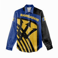 Barbados Flag and Coat of Arms Women Casual Shirt Blue Yellow Black Design with National Symbols - Wonder Print Shop