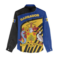 Barbados Flag and Coat of Arms Women Casual Shirt Blue Yellow Black Design with National Symbols - Wonder Print Shop