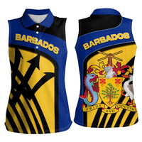 Barbados Flag and Coat of Arms Women Sleeveless Polo Shirt Blue Yellow Black Design with National Symbols - Wonder Print Shop