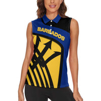 Barbados Flag and Coat of Arms Women Sleeveless Polo Shirt Blue Yellow Black Design with National Symbols - Wonder Print Shop