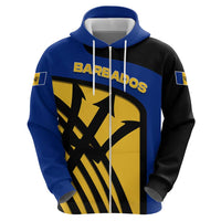 Barbados Flag and Coat of Arms Zip Hoodie Blue Yellow Black Design with National Symbols - Wonder Print Shop