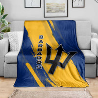 Barbados Trident and Coat of Arms Blanket with Blue Yellow Patriotic Graphic - Wonder Print Shop