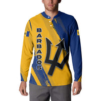 Barbados Trident and Coat of Arms Button Sweatshirt with Blue Yellow Patriotic Graphic - Wonder Print Shop