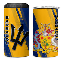 Barbados Trident and Coat of Arms 4 in 1 Can Cooler Tumbler with Blue Yellow Patriotic Graphic - Wonder Print Shop