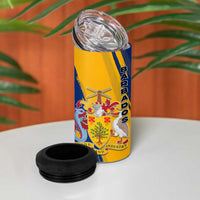 Barbados Trident and Coat of Arms 4 in 1 Can Cooler Tumbler with Blue Yellow Patriotic Graphic - Wonder Print Shop