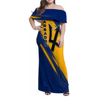 Barbados Trident and Coat of Arms Family Matching Off Shoulder Maxi Dress and Hawaiian Shirt with Blue Yellow Patriotic Graphic - Wonder Print Shop