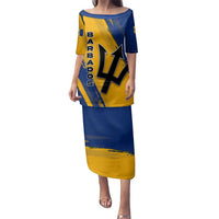 Barbados Trident and Coat of Arms Family Matching Puletasi and Hawaiian Shirt with Blue Yellow Patriotic Graphic - Wonder Print Shop