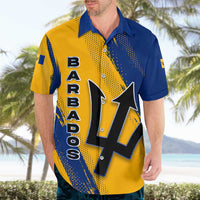 Barbados Trident and Coat of Arms Hawaiian Shirt with Blue Yellow Patriotic Graphic - Wonder Print Shop