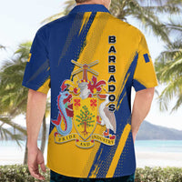 Barbados Trident and Coat of Arms Hawaiian Shirt with Blue Yellow Patriotic Graphic - Wonder Print Shop