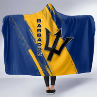 Barbados Trident and Coat of Arms Hooded Blanket with Blue Yellow Patriotic Graphic - Wonder Print Shop