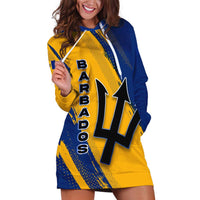 Barbados Trident and Coat of Arms Hoodie Dress with Blue Yellow Patriotic Graphic - Wonder Print Shop