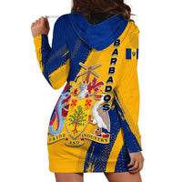 Barbados Trident and Coat of Arms Hoodie Dress with Blue Yellow Patriotic Graphic - Wonder Print Shop