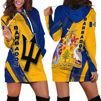 Barbados Trident and Coat of Arms Hoodie Dress with Blue Yellow Patriotic Graphic - Wonder Print Shop