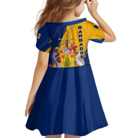 Barbados Trident and Coat of Arms Kid Short Sleeve Dress with Blue Yellow Patriotic Graphic - Wonder Print Shop