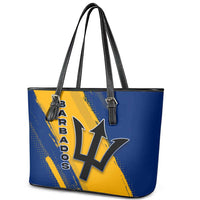 Barbados Trident and Coat of Arms Leather Tote Bag with Blue Yellow Patriotic Graphic - Wonder Print Shop