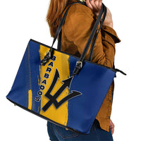 Barbados Trident and Coat of Arms Leather Tote Bag with Blue Yellow Patriotic Graphic - Wonder Print Shop