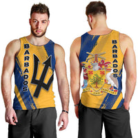 Barbados Trident and Coat of Arms Men Tank Top with Blue Yellow Patriotic Graphic - Wonder Print Shop