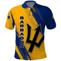 Barbados Trident and Coat of Arms Polo Shirt with Blue Yellow Patriotic Graphic - Wonder Print Shop