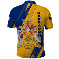 Barbados Trident and Coat of Arms Polo Shirt with Blue Yellow Patriotic Graphic - Wonder Print Shop
