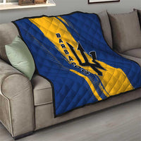 Barbados Trident and Coat of Arms Quilt with Blue Yellow Patriotic Graphic - Wonder Print Shop