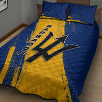 Barbados Trident and Coat of Arms Quilt Bed Set with Blue Yellow Patriotic Graphic - Wonder Print Shop
