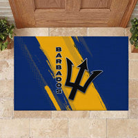 Barbados Trident and Coat of Arms Rubber Doormat with Blue Yellow Patriotic Graphic - Wonder Print Shop
