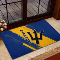 Barbados Trident and Coat of Arms Rubber Doormat with Blue Yellow Patriotic Graphic - Wonder Print Shop