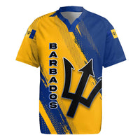 Barbados Trident and Coat of Arms Rugby Jersey with Blue Yellow Patriotic Graphic - Wonder Print Shop