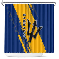 Barbados Trident and Coat of Arms Shower Curtain with Blue Yellow Patriotic Graphic - Wonder Print Shop