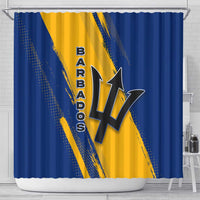 Barbados Trident and Coat of Arms Shower Curtain with Blue Yellow Patriotic Graphic - Wonder Print Shop