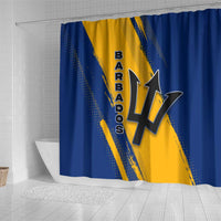 Barbados Trident and Coat of Arms Shower Curtain with Blue Yellow Patriotic Graphic - Wonder Print Shop